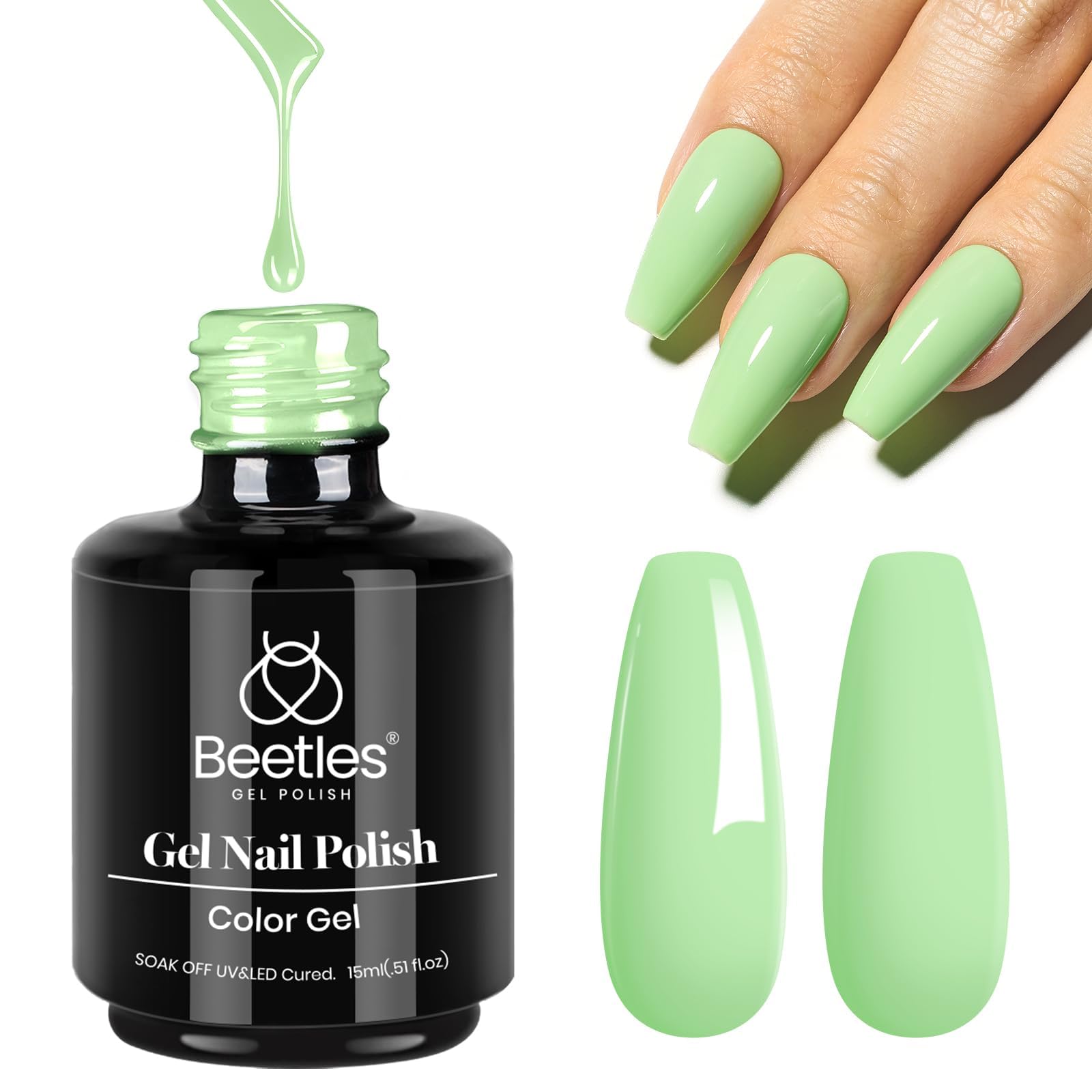 beetles mint green curing under uv led lamp showing quick-dry benefit