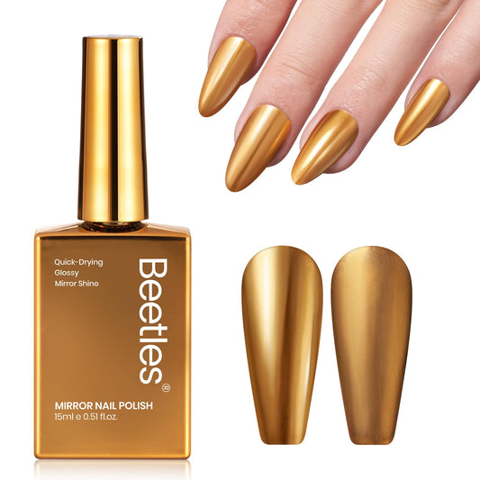 Beetles Mirror Gold bottle front showing glossy chrome finish and elegant presentation