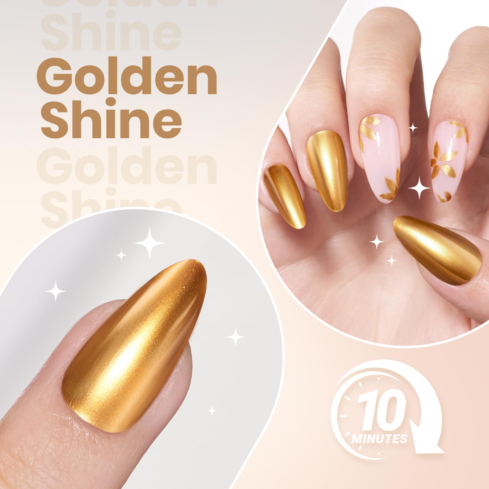Beetles Mirror Gold manicure in lifestyle setting highlighting instant glamorous effect