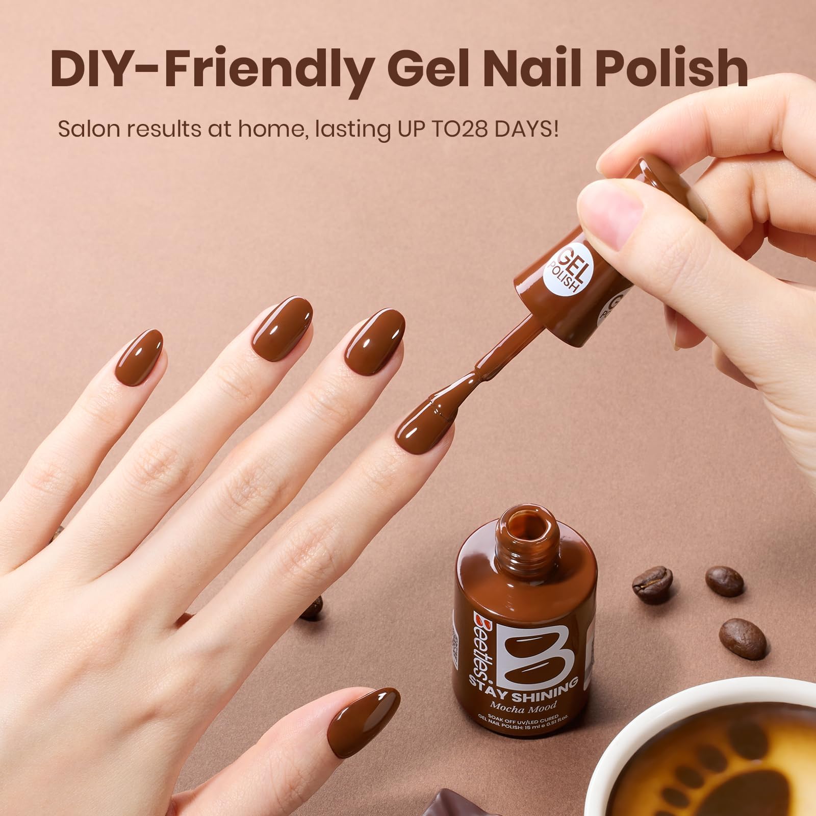 Beetles Gel Polish bottle next to ruler showing 15ml size for many manicures benefit