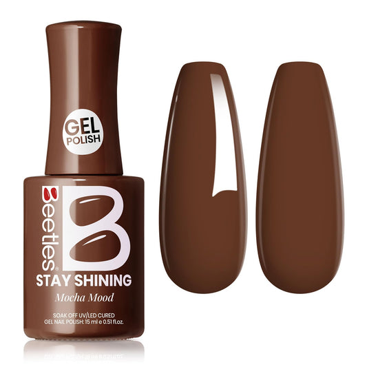 Beetles Gel Polish front bottle showing mocha mood and large 15ml capacity benefit