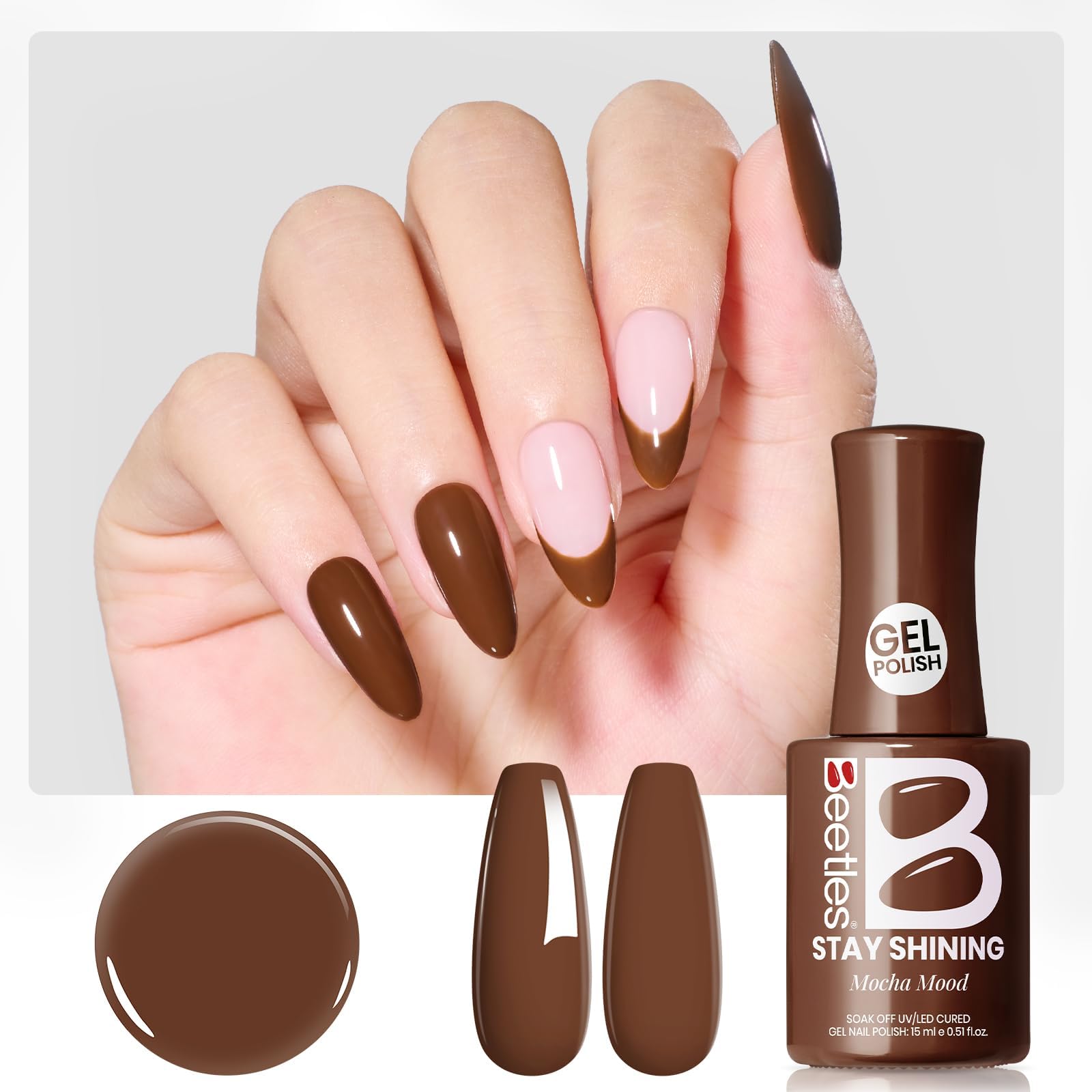 Beetles Gel Polish manicure in lifestyle scene showing stylish wearable brown benefit