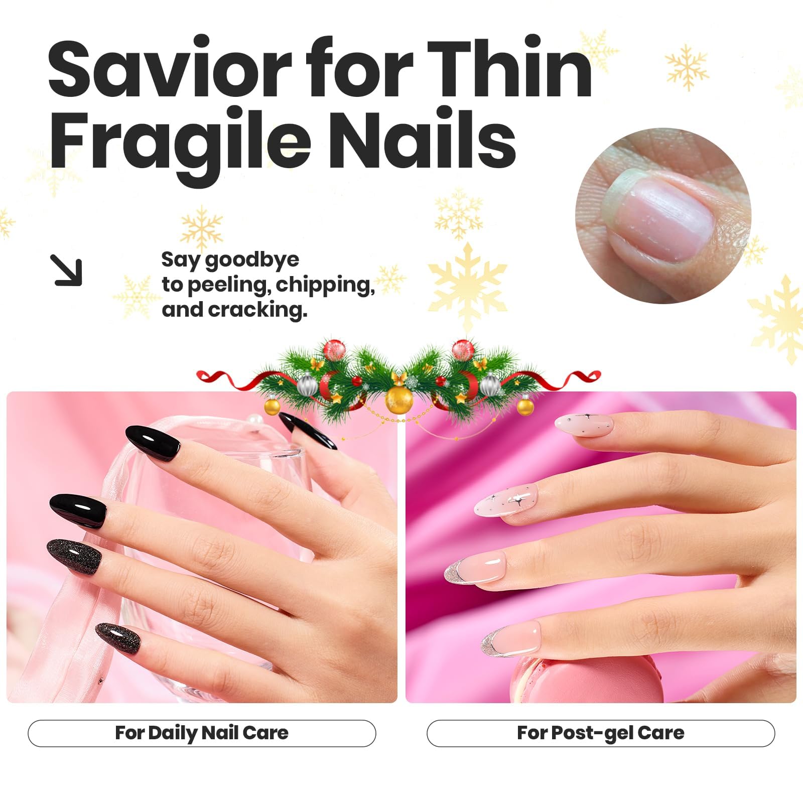 Beetles model hand wearing full manicure showcasing long-lasting gloss