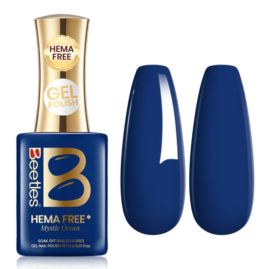beetles Mystic Ocean front bottle showing deep navy blue finish and glossy shine
