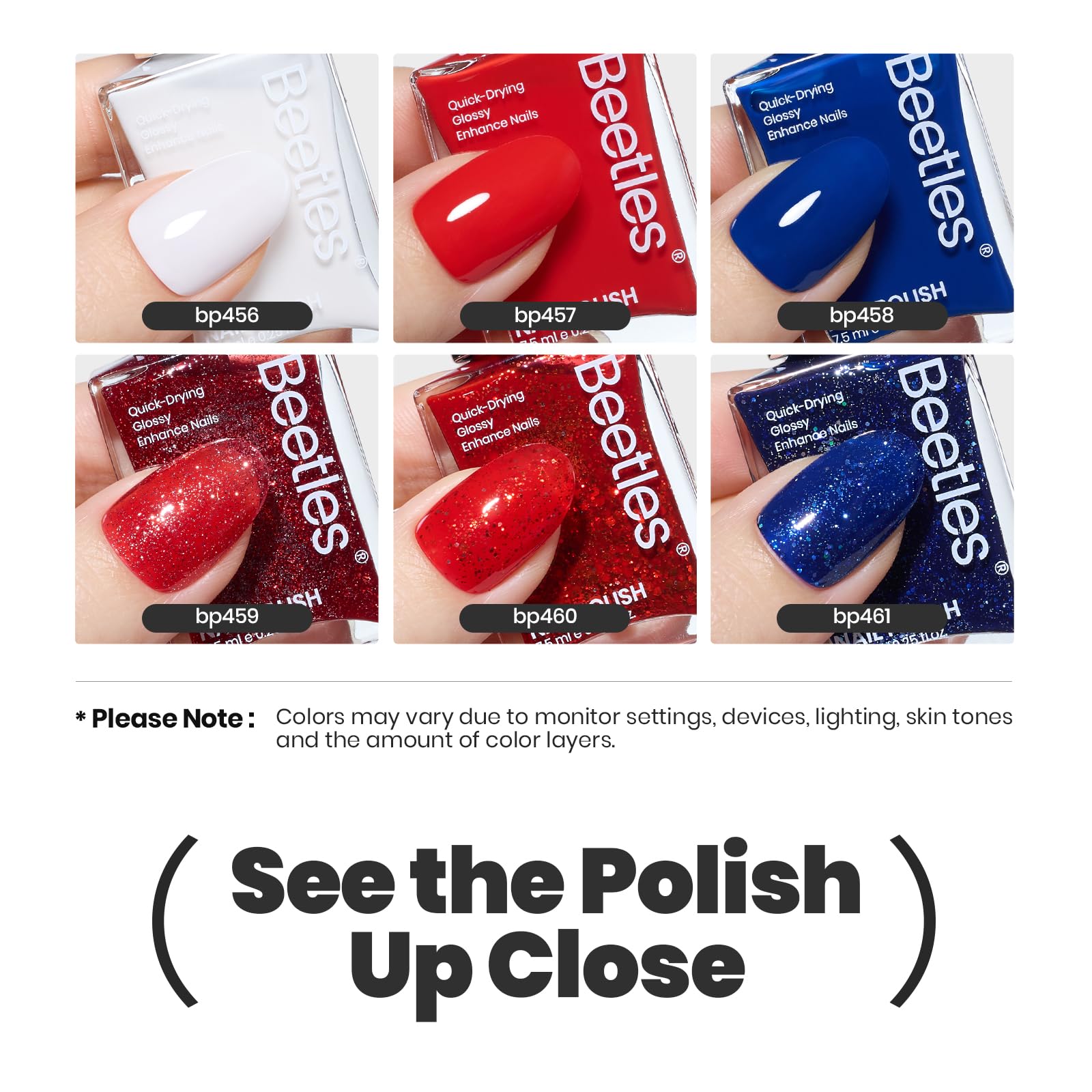 Beetles brand nail-art trio with French tips showcasing design possibilities