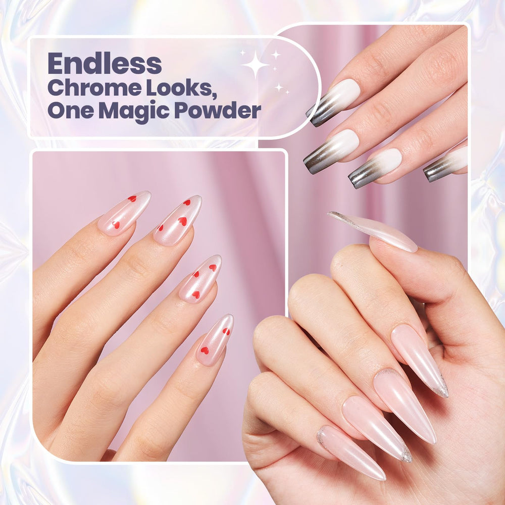 Beetles before-and-after nails demonstrating mirror pearl effect benefit