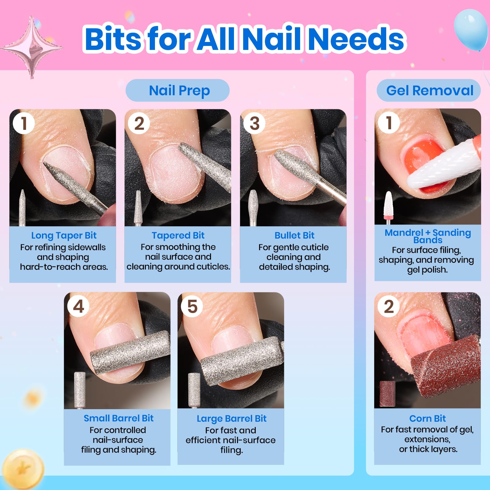beetles nail drill with bits highlighting ergonomic drill and multiple heads benefit: precise shaping
