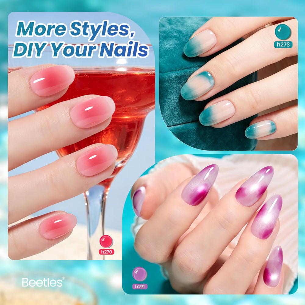 beetles nail on hand in use showing cured glossy finish for long-lasting wear