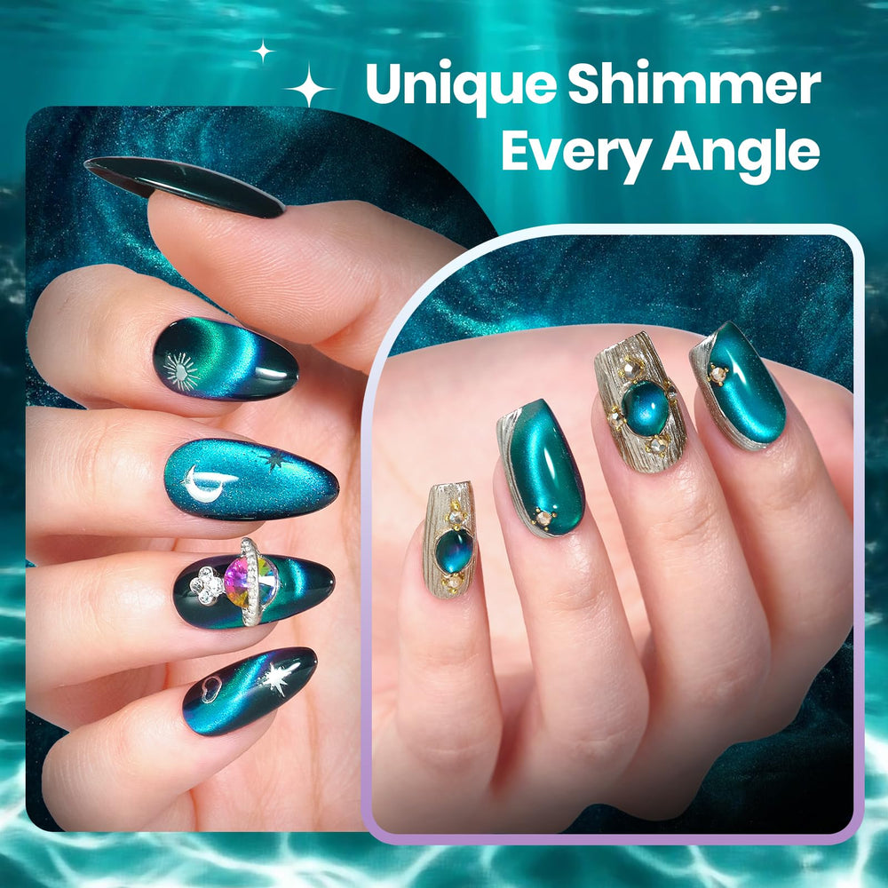 beetles nail swatch showing green-to-purple color shift, showcases stunning visual payoff
