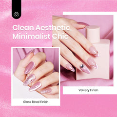Beetles nail swatch on fingers displaying translucent pink cat eye look