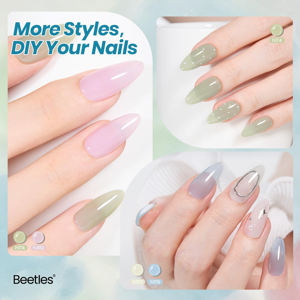 Beetles nail swatch on a model hand displaying sheer layered color effect