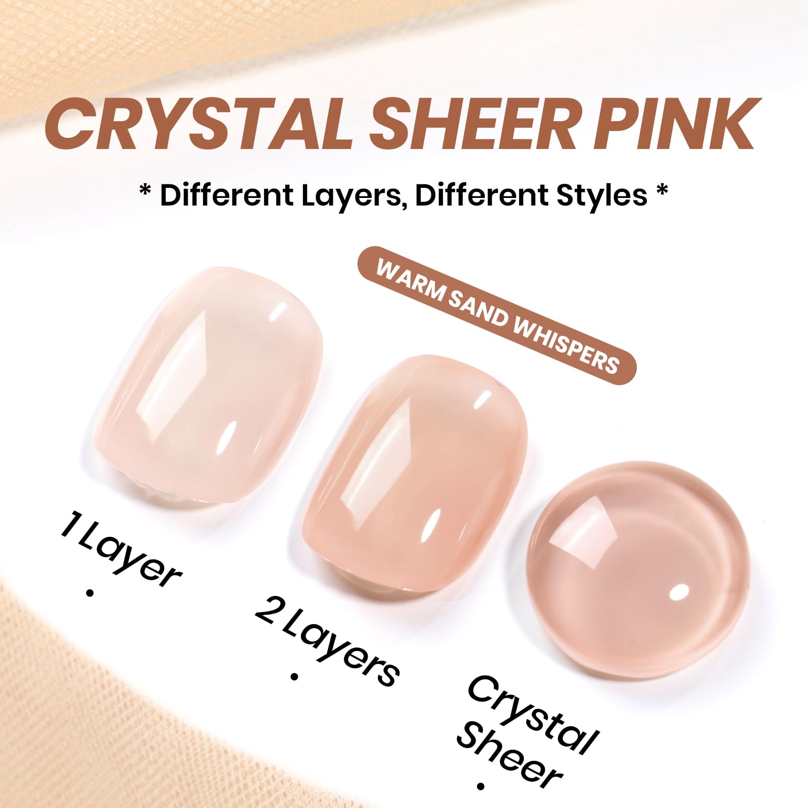 Beetles Gel Polish swatch set on tips showing layered translucency for customizable coverage