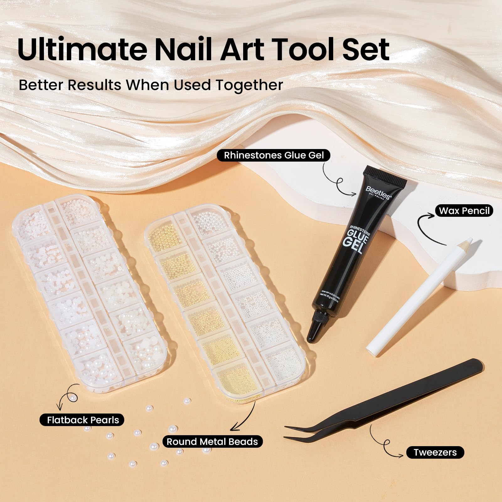 beetles nails with caviar beads demonstrating finished manicure durability and shine