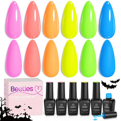 Beetles neon color gradient nail art highlighting seamless blends for creative designs