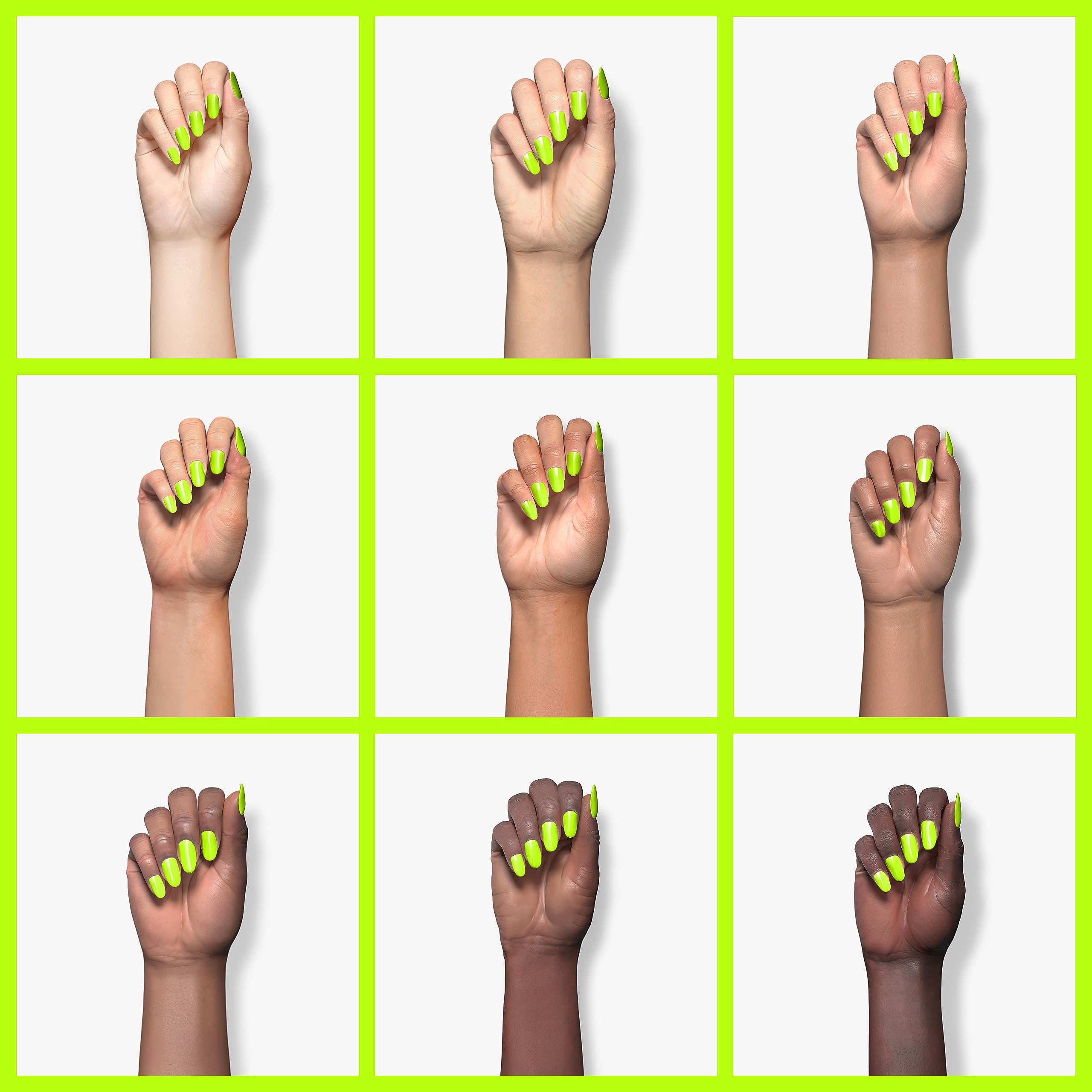 Beetles neon green on a nail tip illustrating cured shine and long-lasting wear