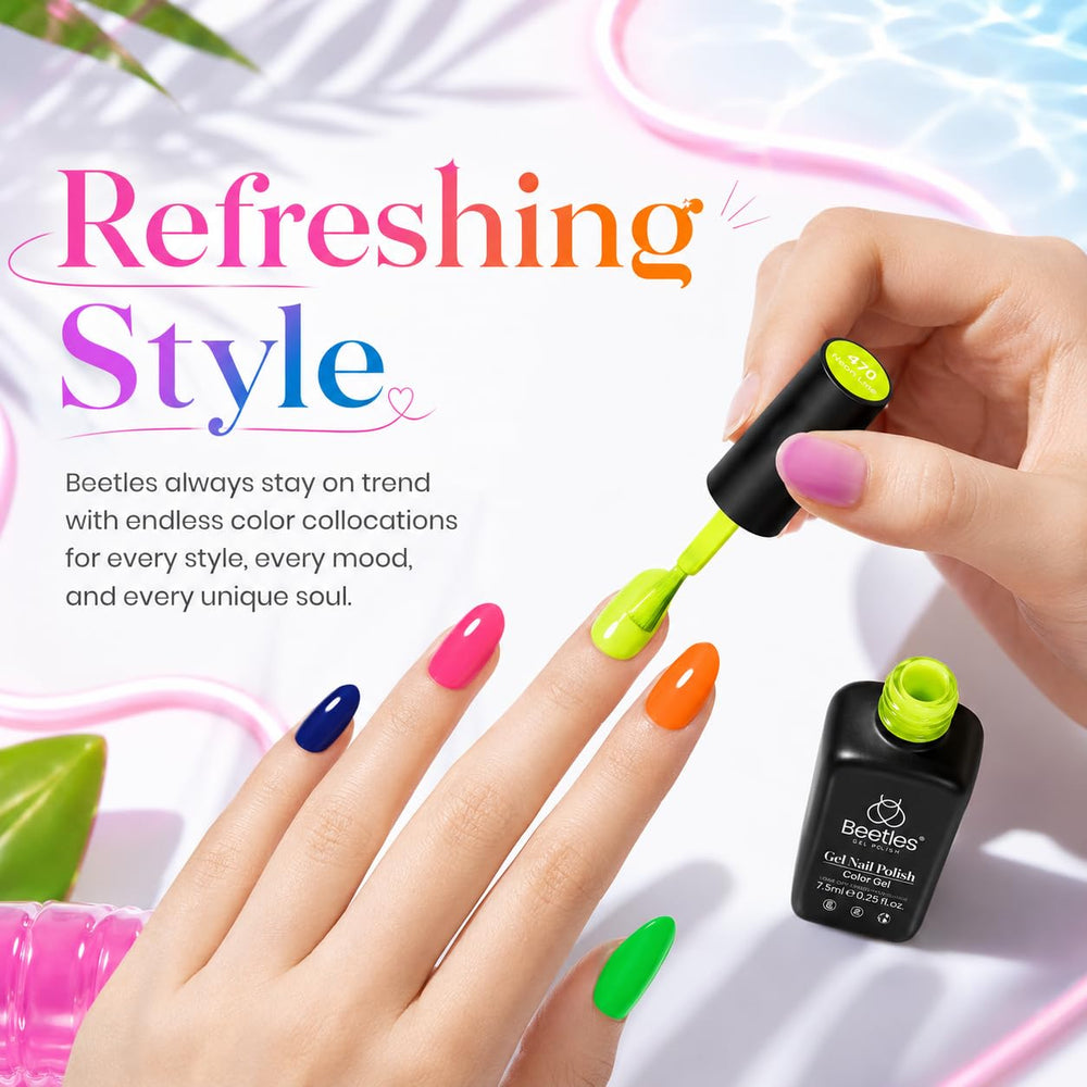 beetles ombre nail art example using multiple neon shades for contrast