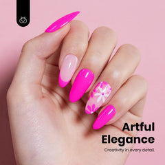 beetles model hand wearing neon pink highlights bold, long-lasting look