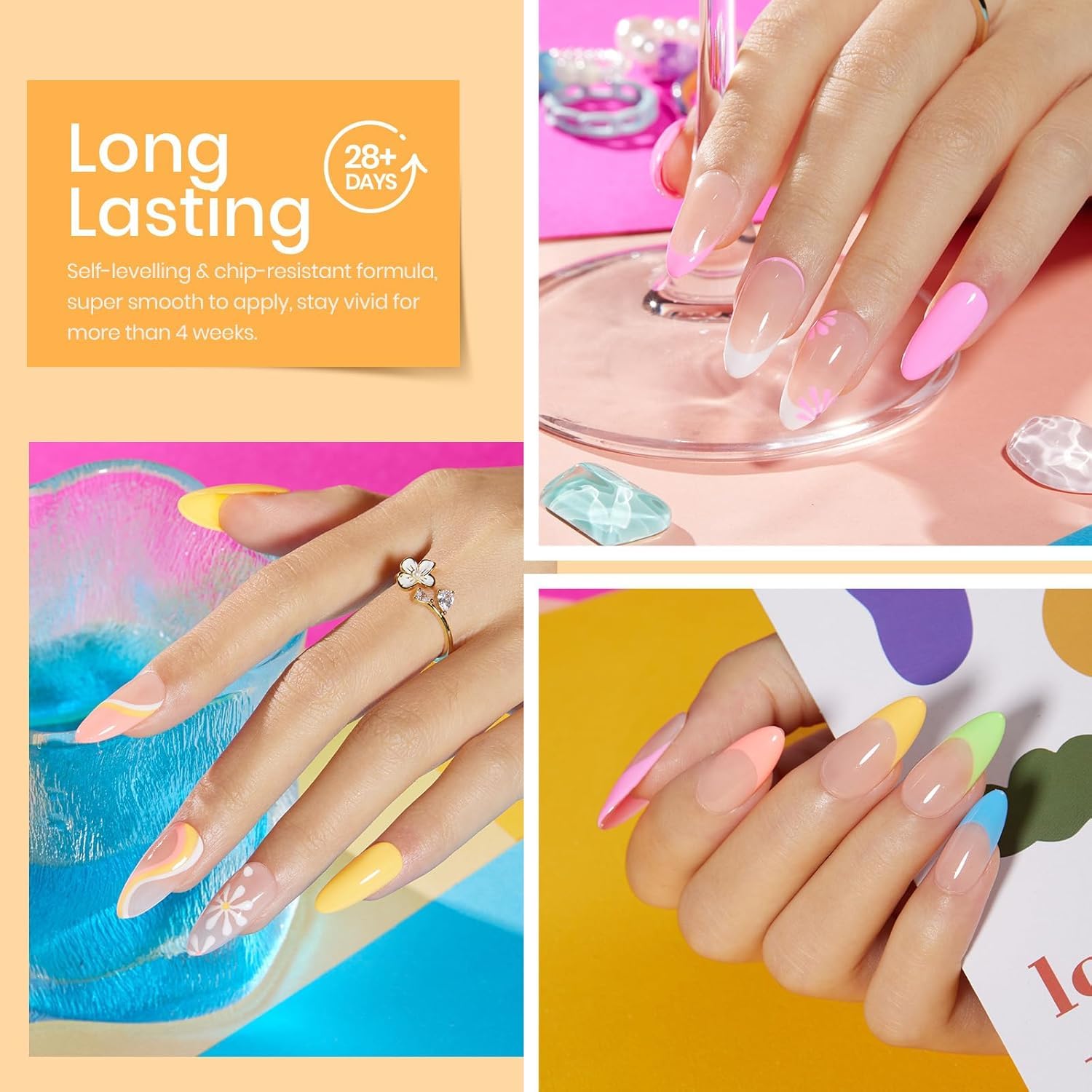 Beetles neon swatch strip close-up displaying vivid summer hues for accurate color choice