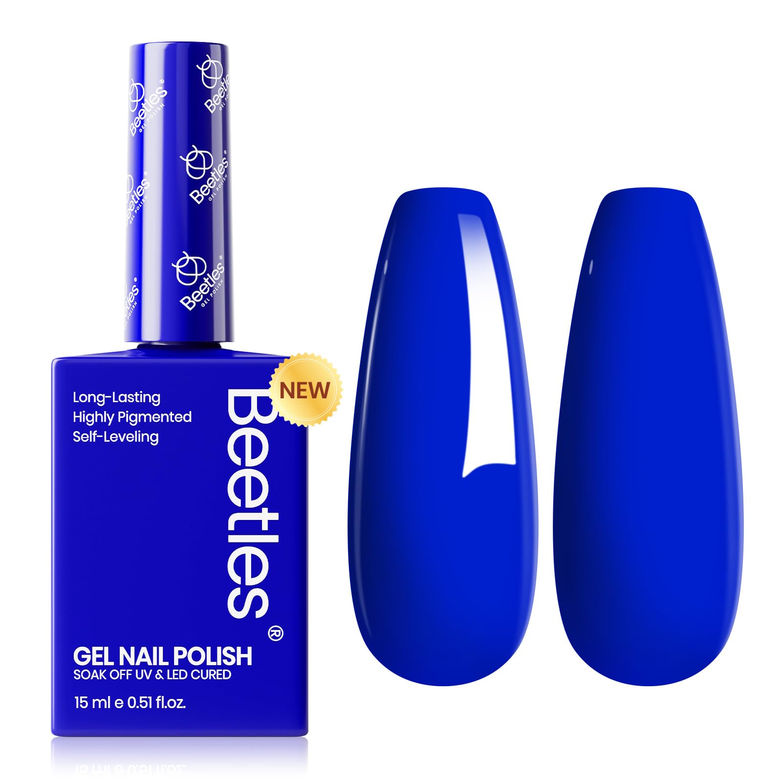 beetles bottle front view showing Noble Night blue and benefit long-lasting wear