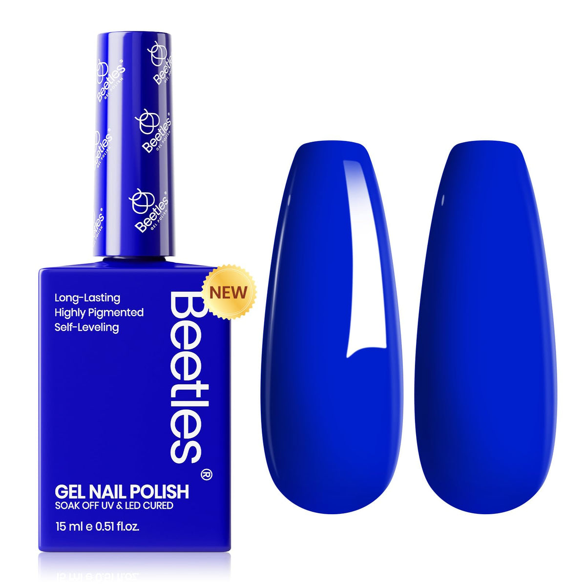 beetles bottle front view showing Noble Night blue and benefit long-lasting wear