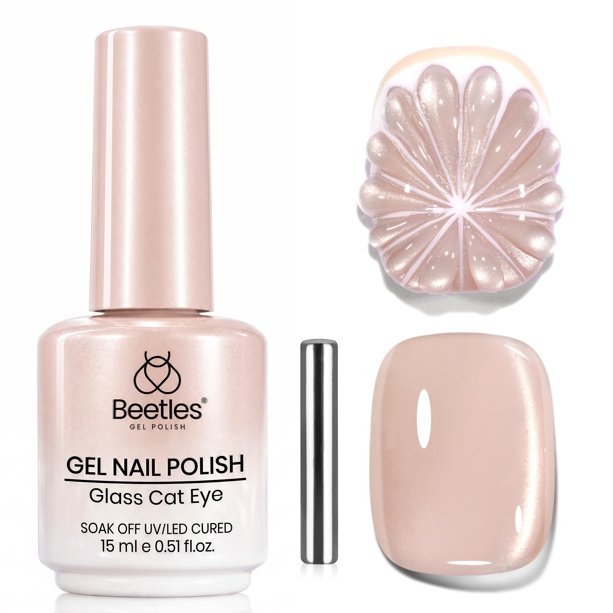 Beetles front packaging showing 15ml nude cat eye polish, stylish and portable