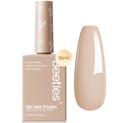 beetles bottle front view showing tan-beige polish and neat packaging benefit easy identification