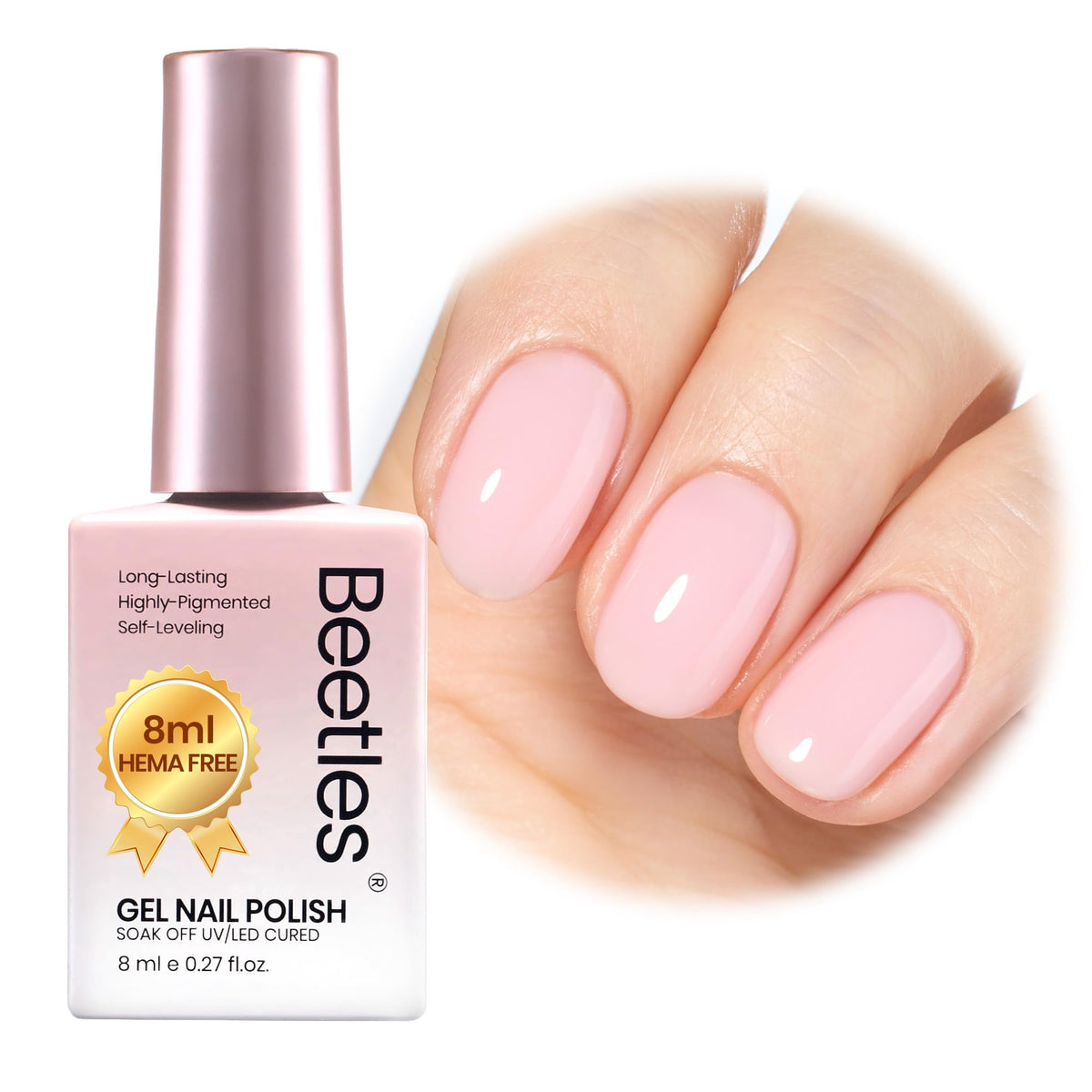 beetles front bottle showing compact 8ml size and neutral pink shade benefit
