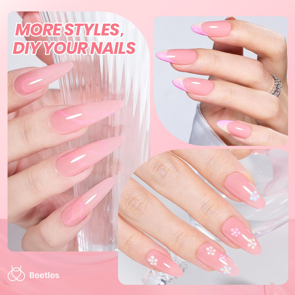 beetles applied on natural nails delivering subtle nude pink glow and polished look