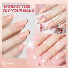 Beetles on short nails in French-style manicure showing natural, elegant look