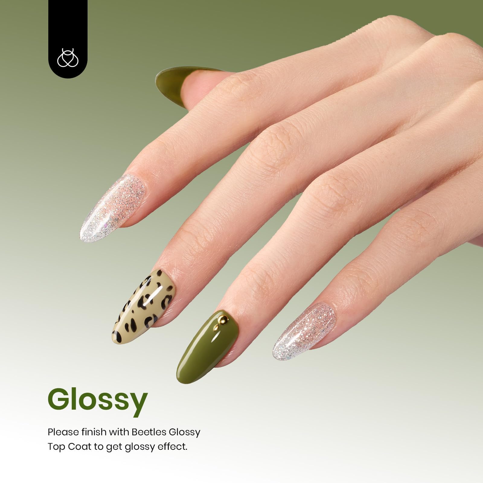 beetles on-hand manicure wearing olive green gel showing durable finish