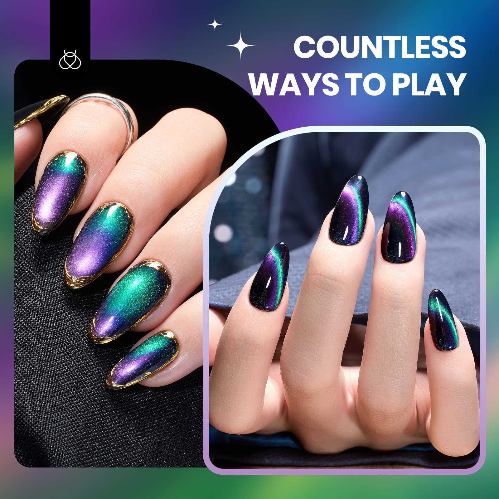 beetles on nails in indoor light showing deep shimmer and sheen