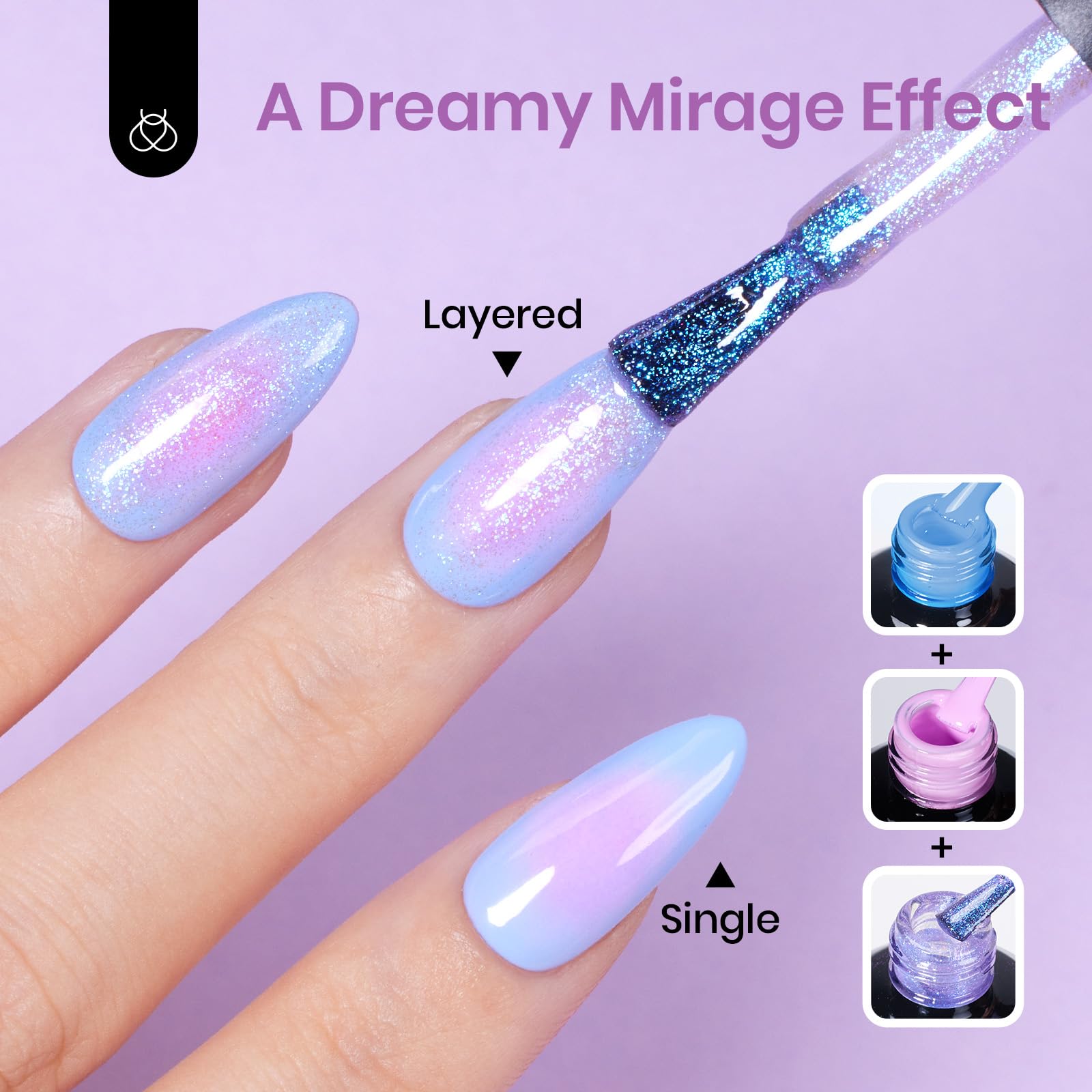 Beetles on nails lifestyle shot showcasing wearable purple shimmer for everyday glam