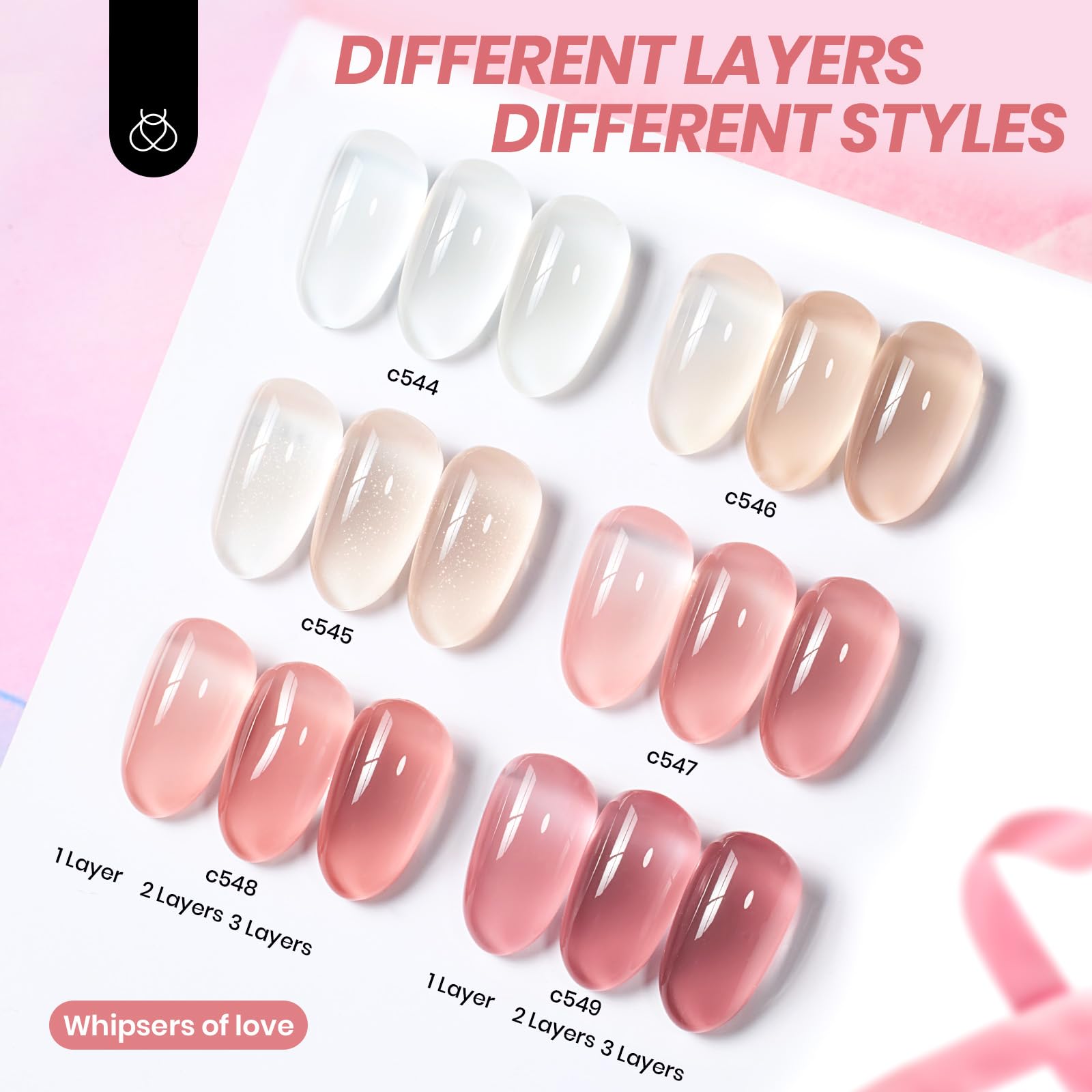 beetles open bottles laid out to display each milky nude tone, easy shade selection benefit