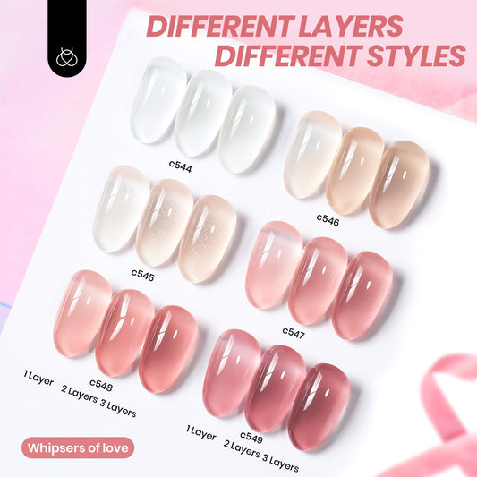 beetles open bottles laid out to display each milky nude tone, easy shade selection benefit