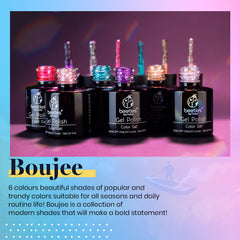 Beetles open bottles highlighting six pink silver gold and iridescent glitter gel shades for choice