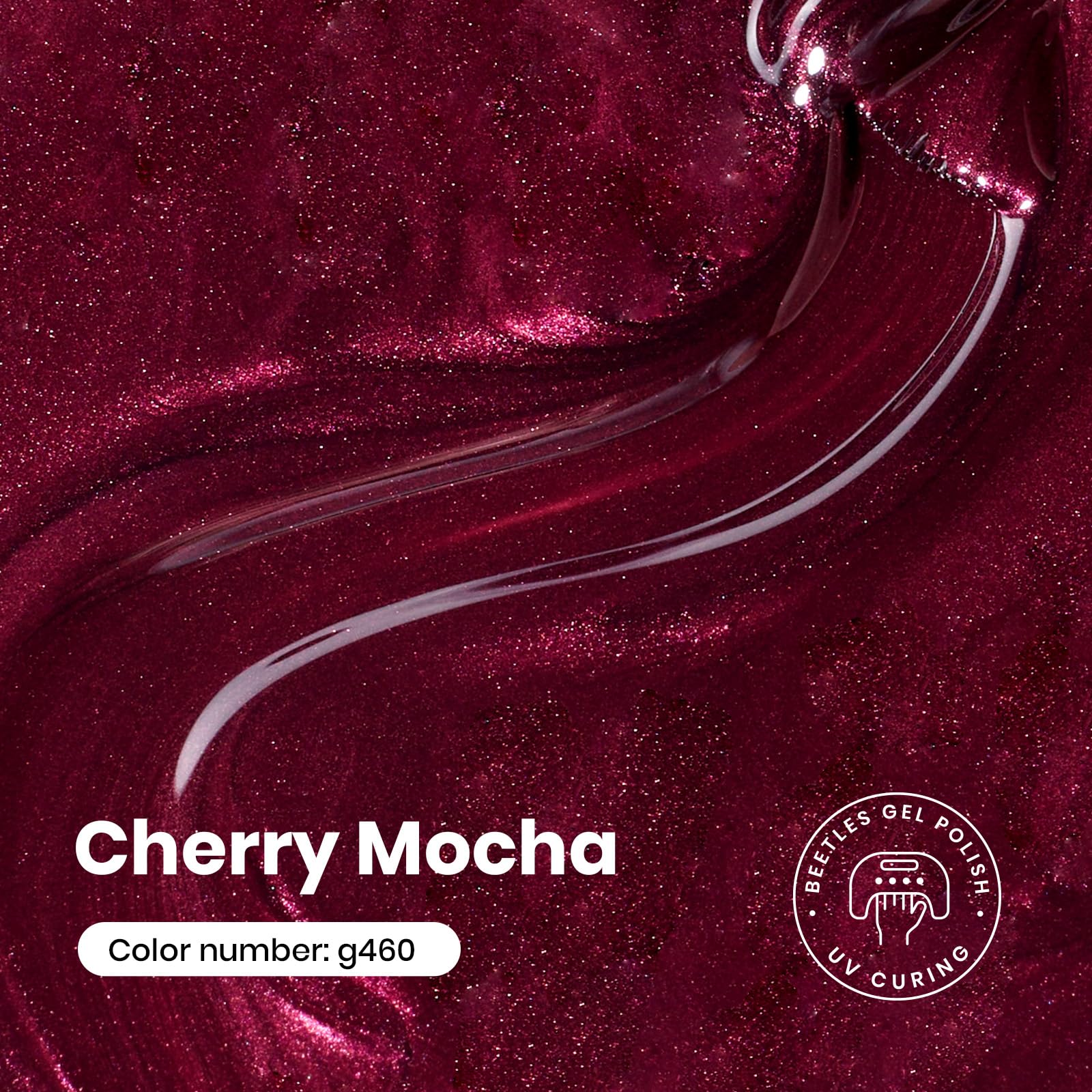 beetles brush loaded with gel polish showing smooth Cherry Mocha application and coverage