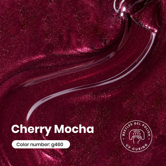beetles brush loaded with gel polish showing smooth Cherry Mocha application and coverage