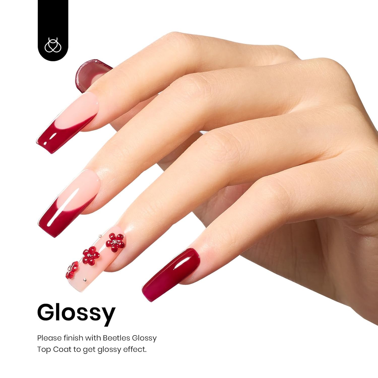 beetles gel polish oxblood nail swatch on hand showing true cured shade