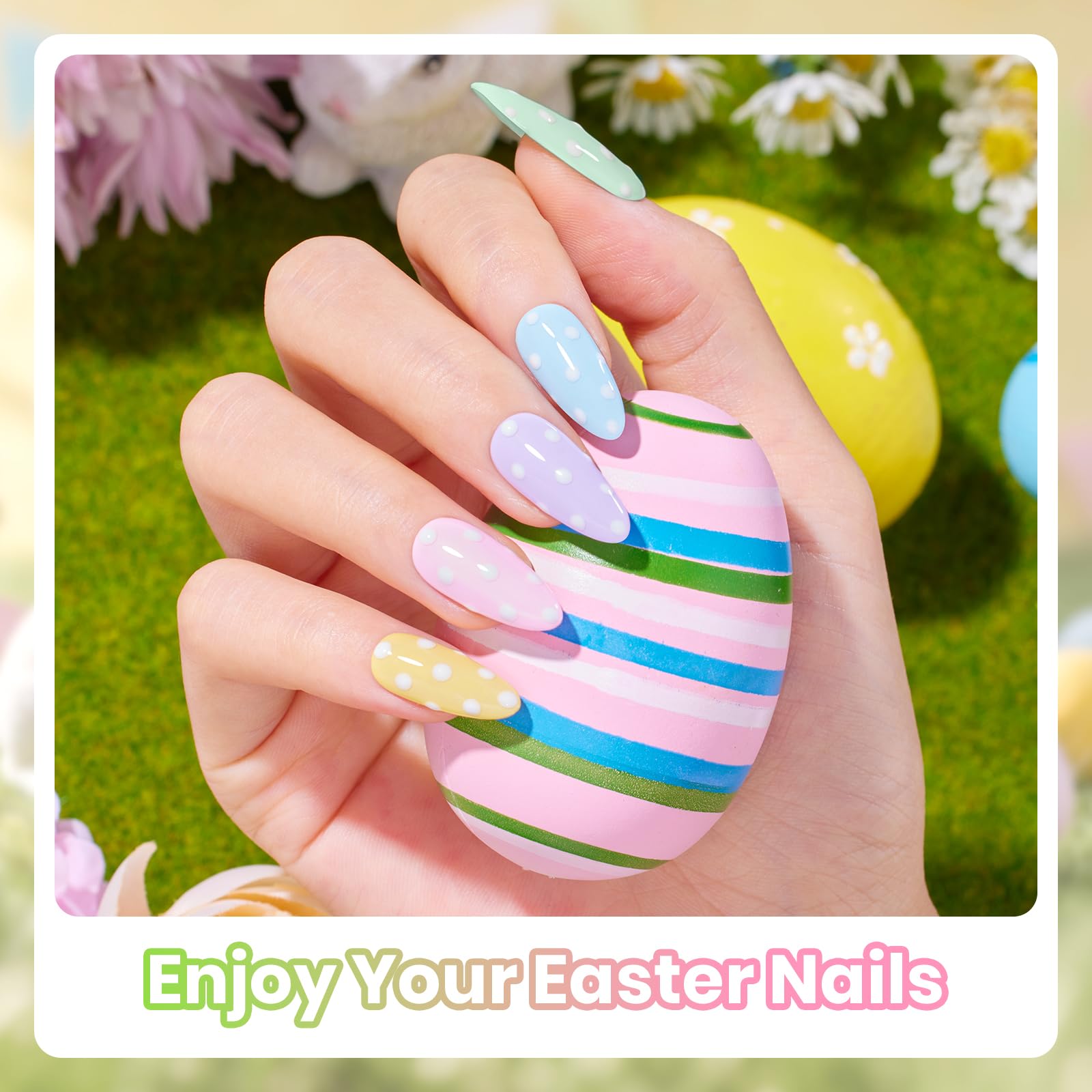 beetles painted nail swatch wheel showing pastel polka dot designs