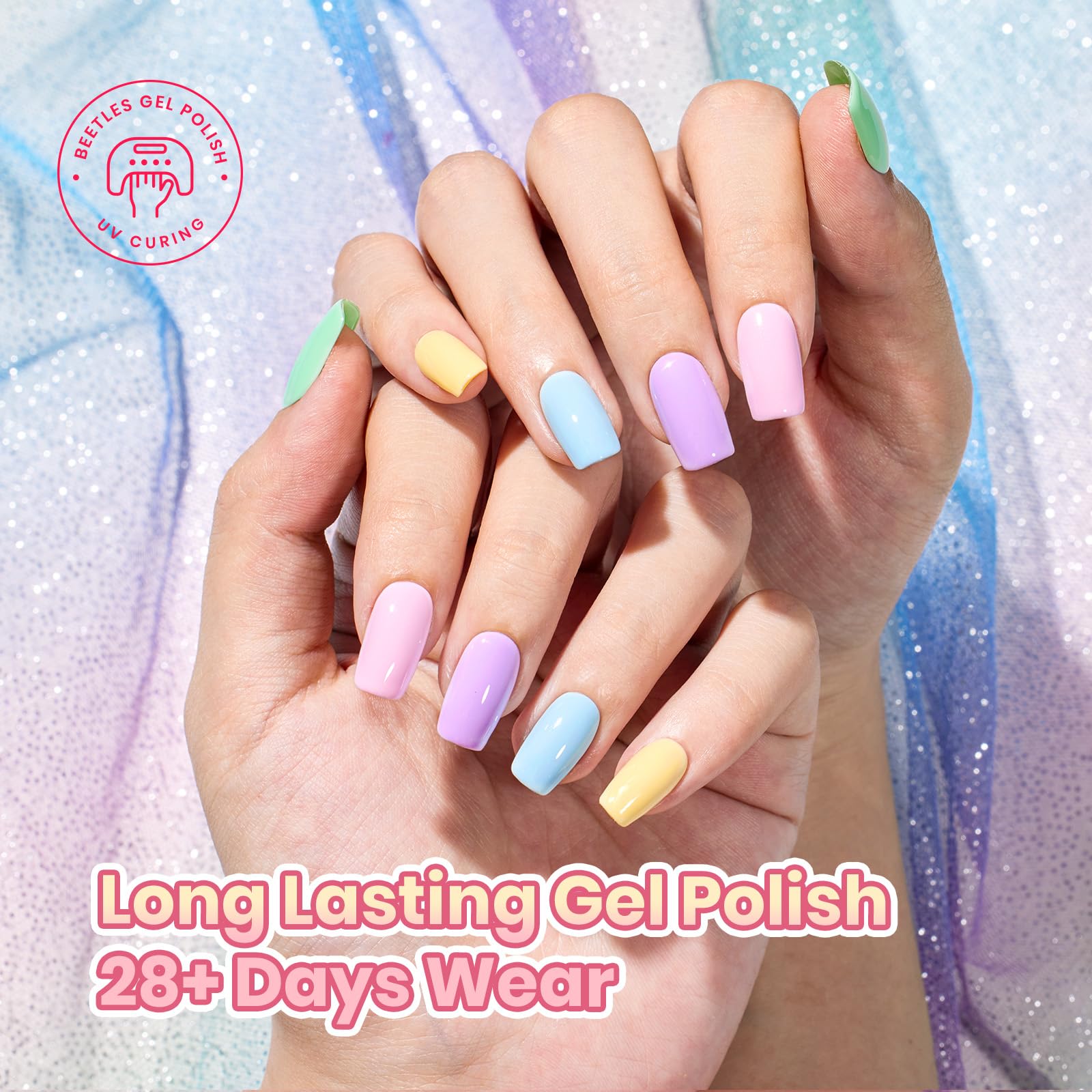 beetles gel polish in use during DIY manicure demonstrating glossy finish