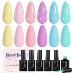 Beetles Gel Polish front packaging showing six pastel shades and kit convenience
