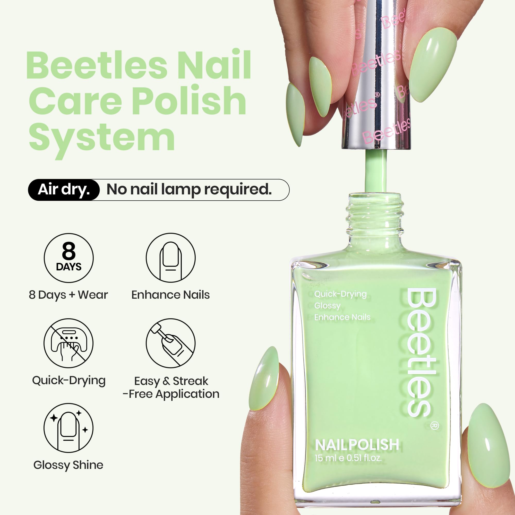 beetles brush open with polish on bristles for easy, smooth application benefit