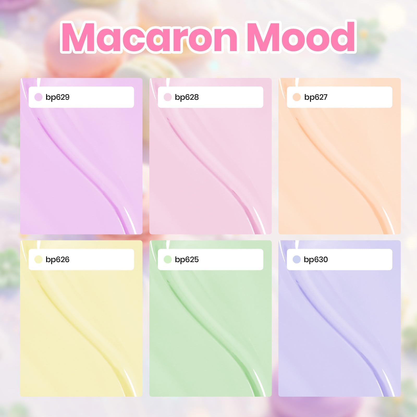 beetles pastel shades flat lay displaying all six macaron mood colors