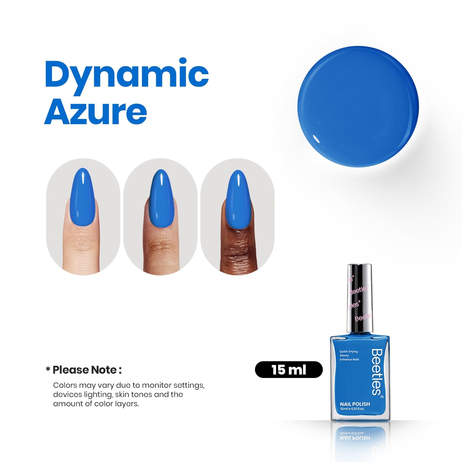 beetles Paulina in manicure setting showing festive blue nails durability