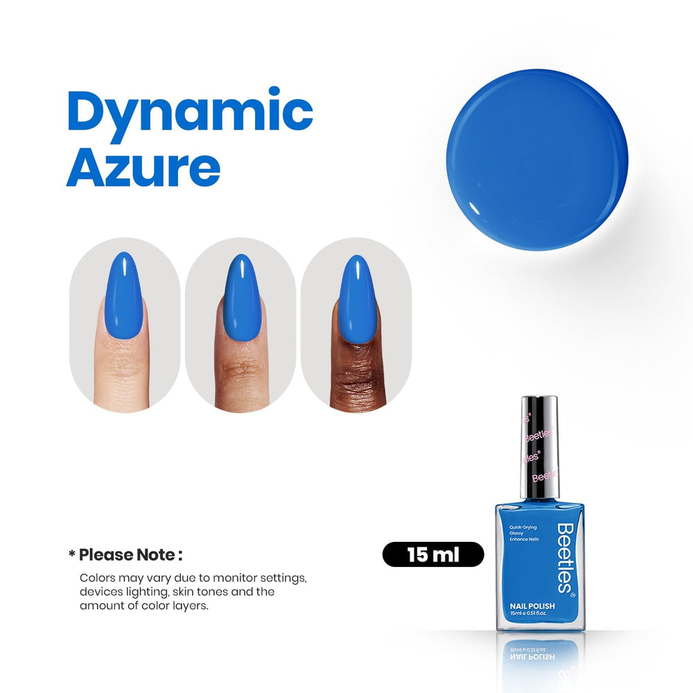 beetles Paulina in manicure setting showing festive blue nails durability