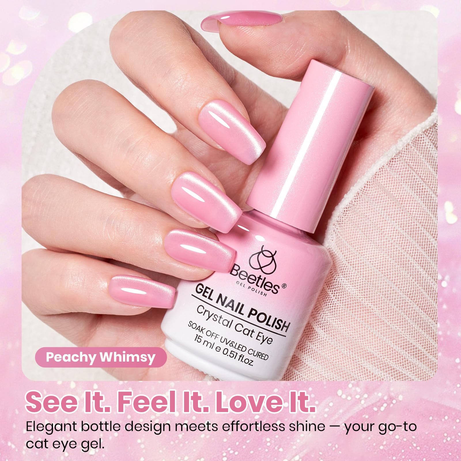Beetles magnet held above wet polish demonstrating how to create the cat eye effect