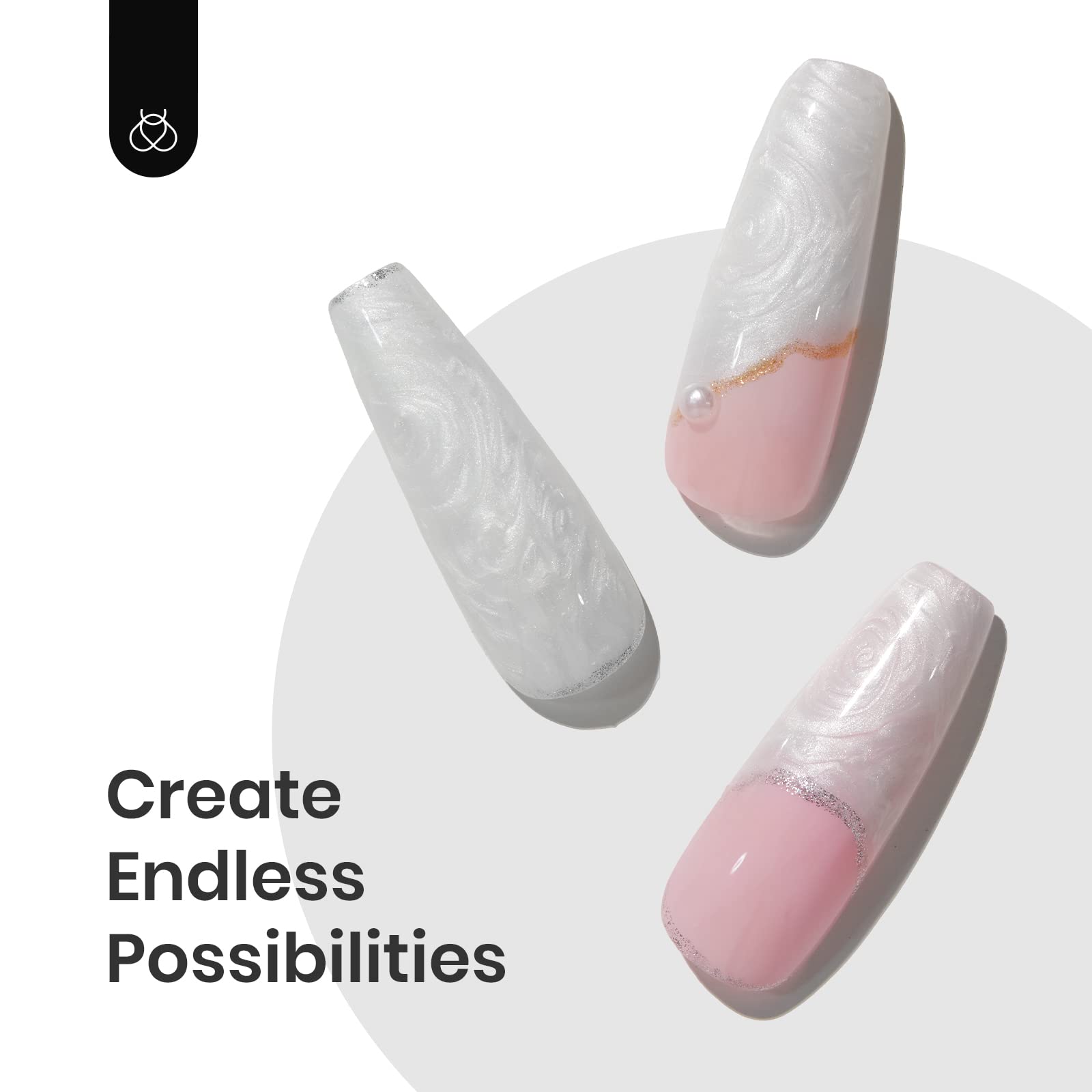beetles pearl white finished manicure on hands showing salon-quality pearly sheen