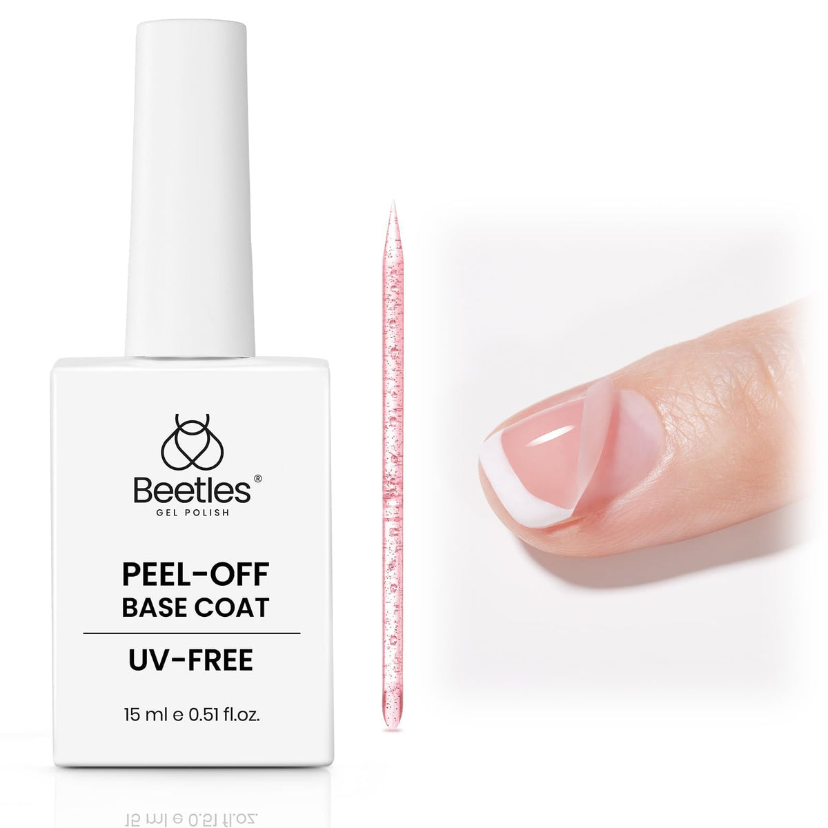 beetles gel polish front packaging showing bottle and cap, convenient travel-friendly size