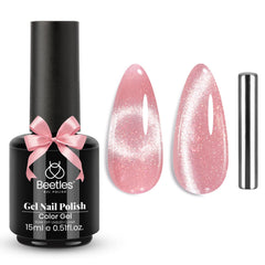 beetles gel polish front bottle showing pink cat eye shade and elegant packaging