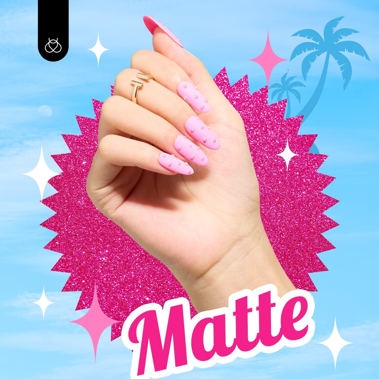hand with beetles pink gel manicure swatch demonstrating salon finish